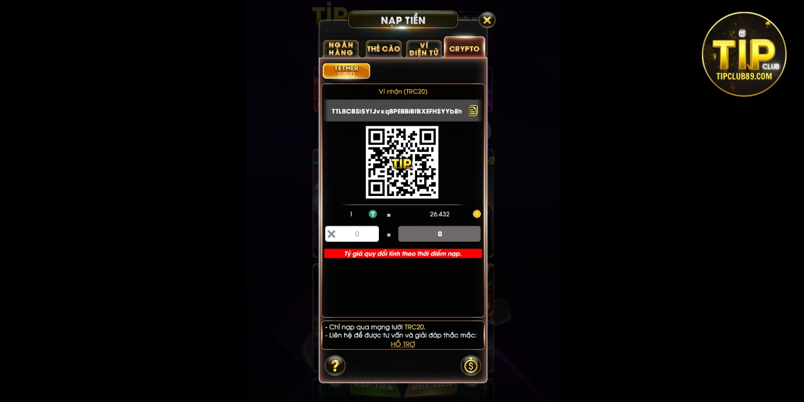 Nạp tiền Tipclub qua crypto Nạp tiền Tipclub qua crypto
