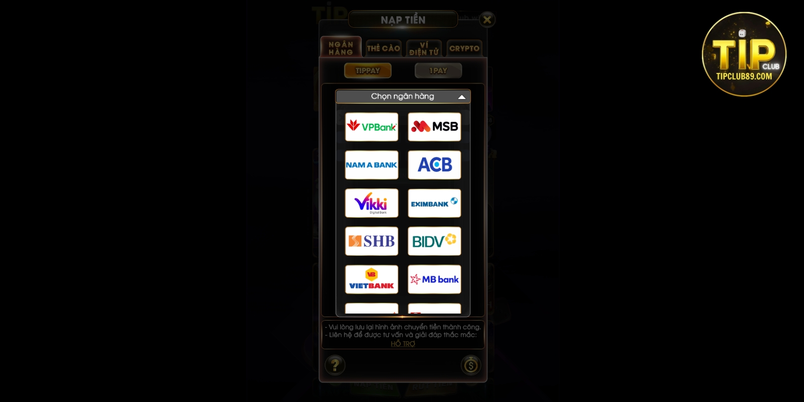 Nạp tiền Tipclub qua ngân hàng Nạp tiền Tipclub qua ngân hàng