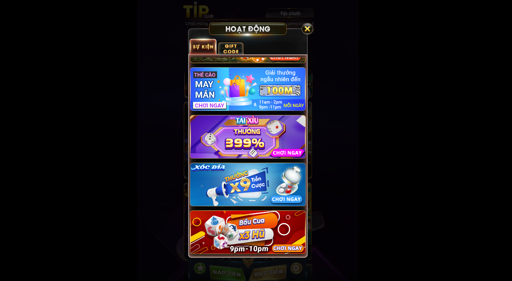 Tổng quan chương trình giftcode Tipclub