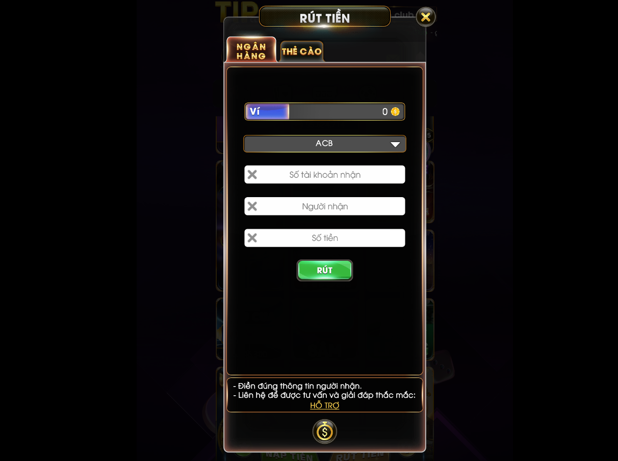 Hướng dẫn rút tiền Tipclub